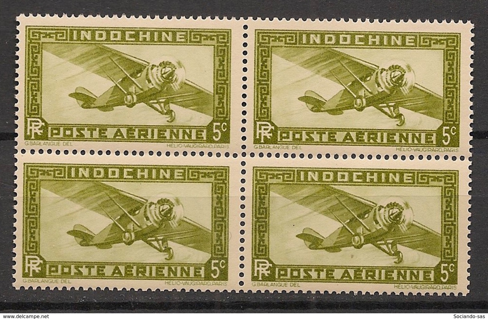 Indochine - 1933-38 - Poste Aérienne PA N°Yv. 3 - Avion 5c Olive - Bloc De 4 - Neuf Luxe ** / MNH / Postfrisch - Luftpost