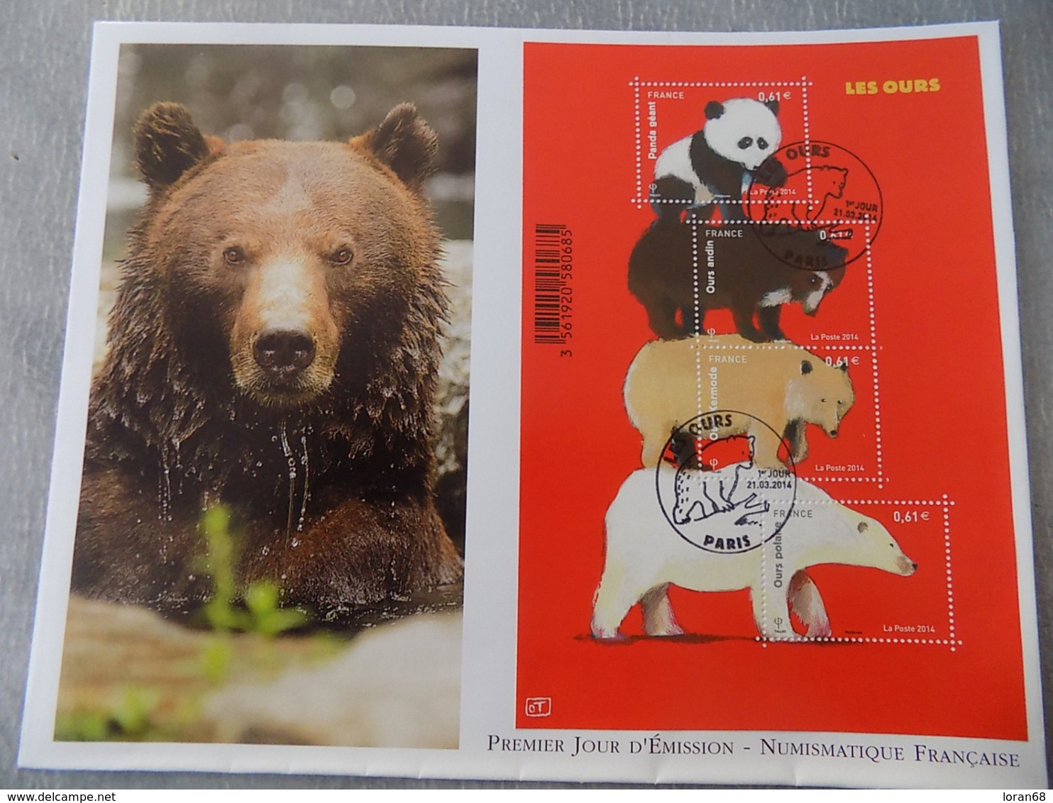 Premier Jour (FDC) Grand Format France 2014 : Les Ours, Avec Le Panda Géant (bloc Feuillet) - 2010-2019