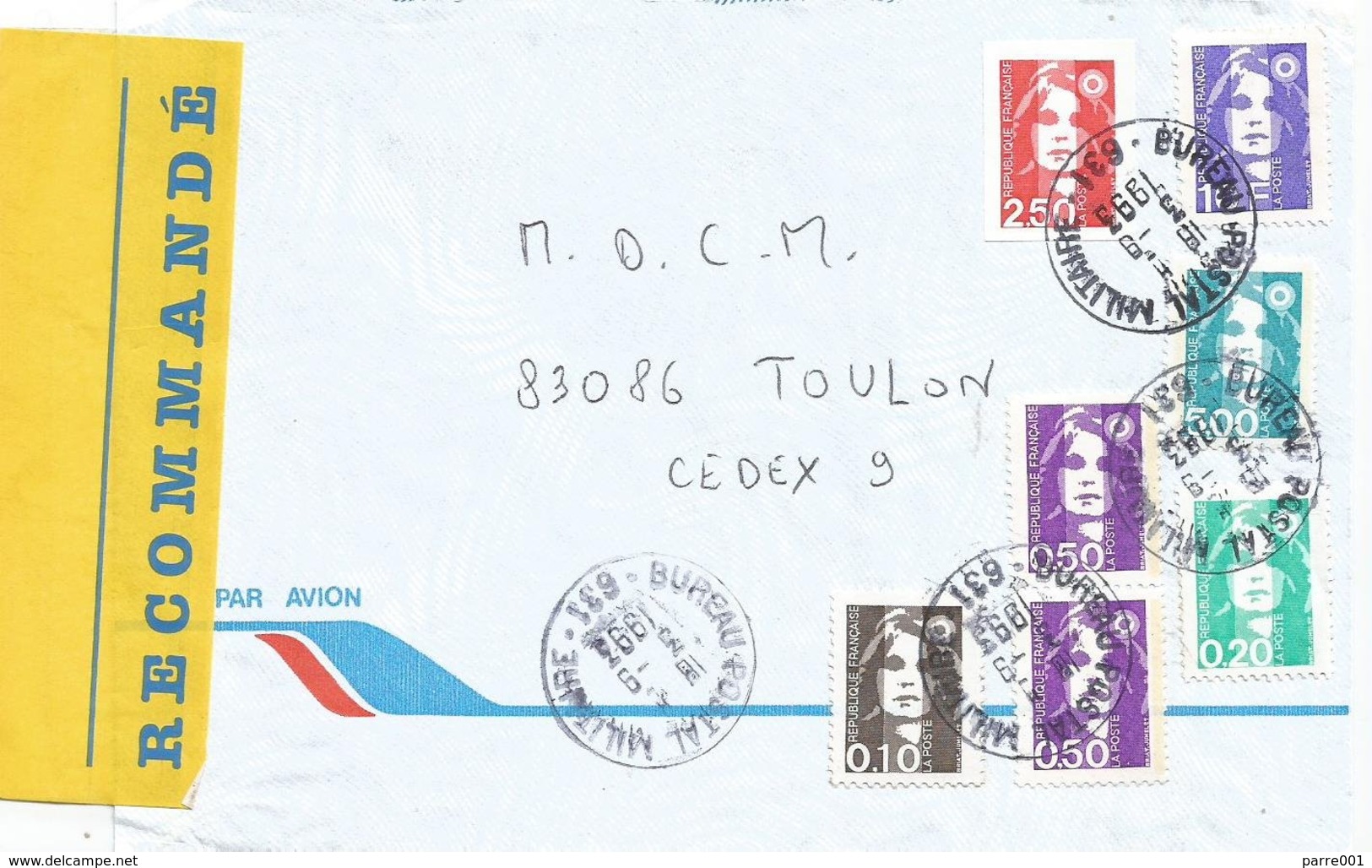 France 1993 BPM 631 Bouar Centrafrique Full Base Military Registered Cover - Militaire Stempels Vanaf 1900 (buiten De Oorlog)