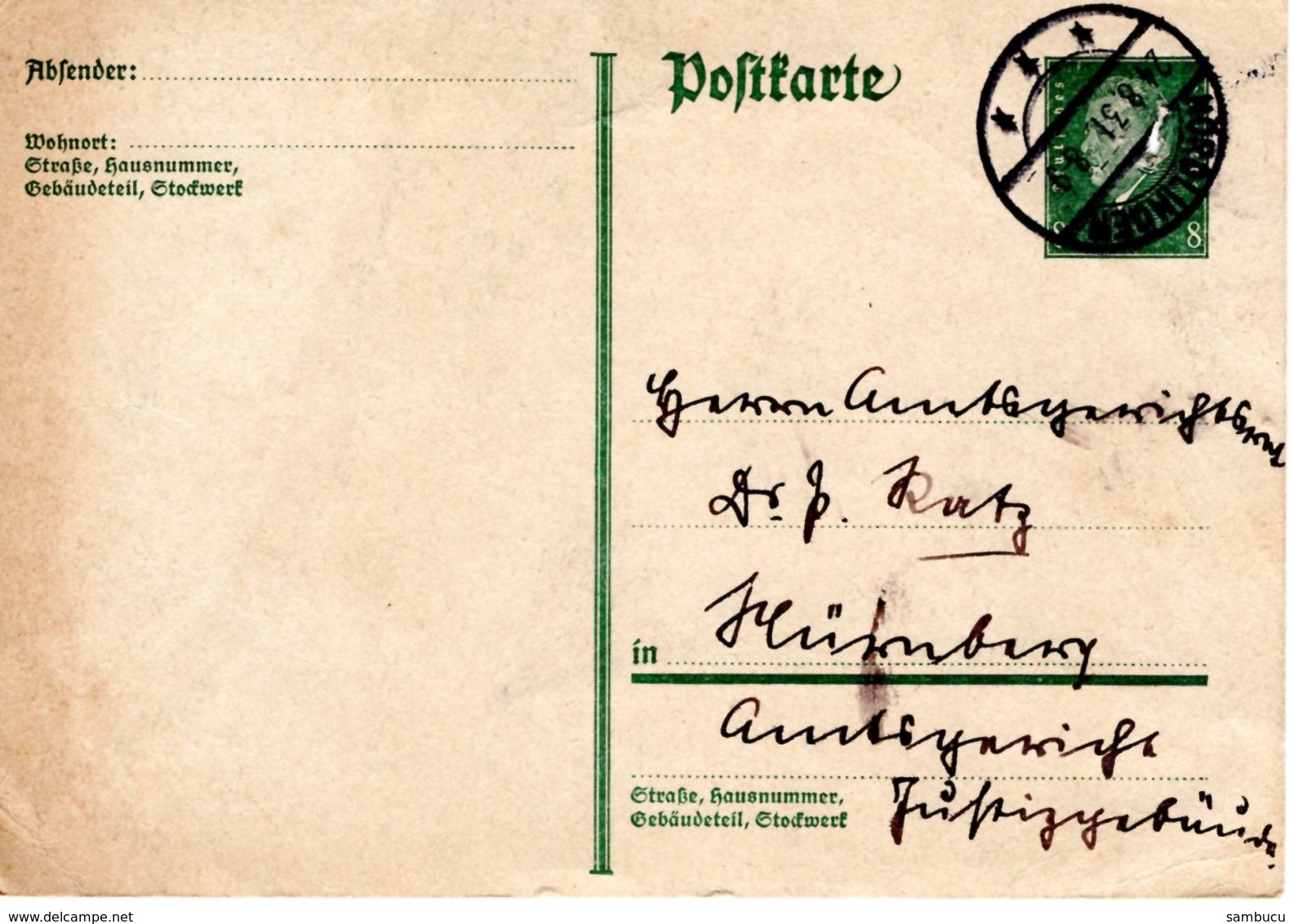 Vordruck -PK 8 Pf Von Nördlingen 1931 - Briefe U. Dokumente