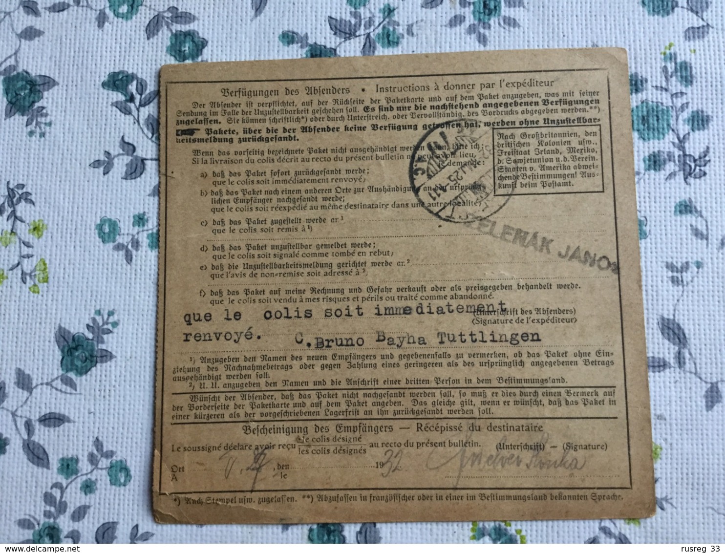 GÖ1740 Deutsches Reich 1932 Paketkarte Von Tuttlingen Nach Budapest Sondertarif!!! - Briefe U. Dokumente