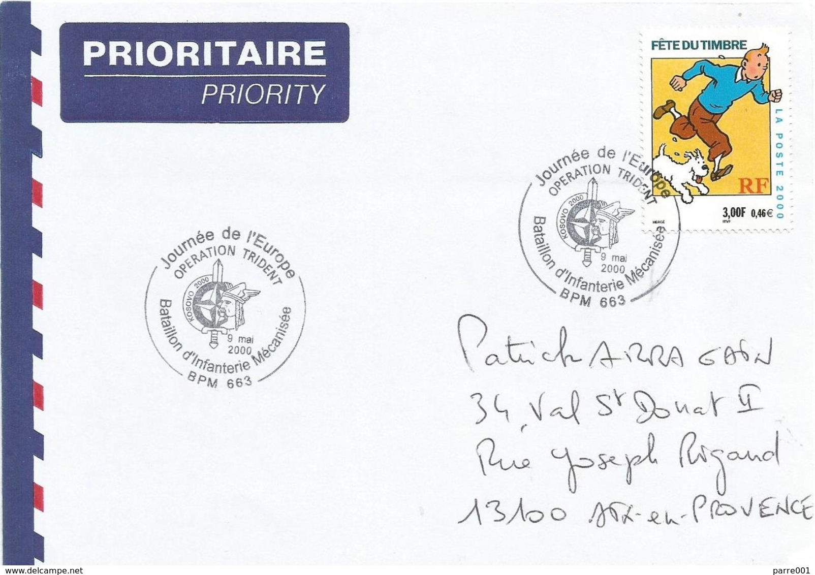 BPM 663 2000 KFOR Mitrovica Kosovo Operation Trident Military Peacekeeping Special Handstamp Tintin Cover - Militaria
