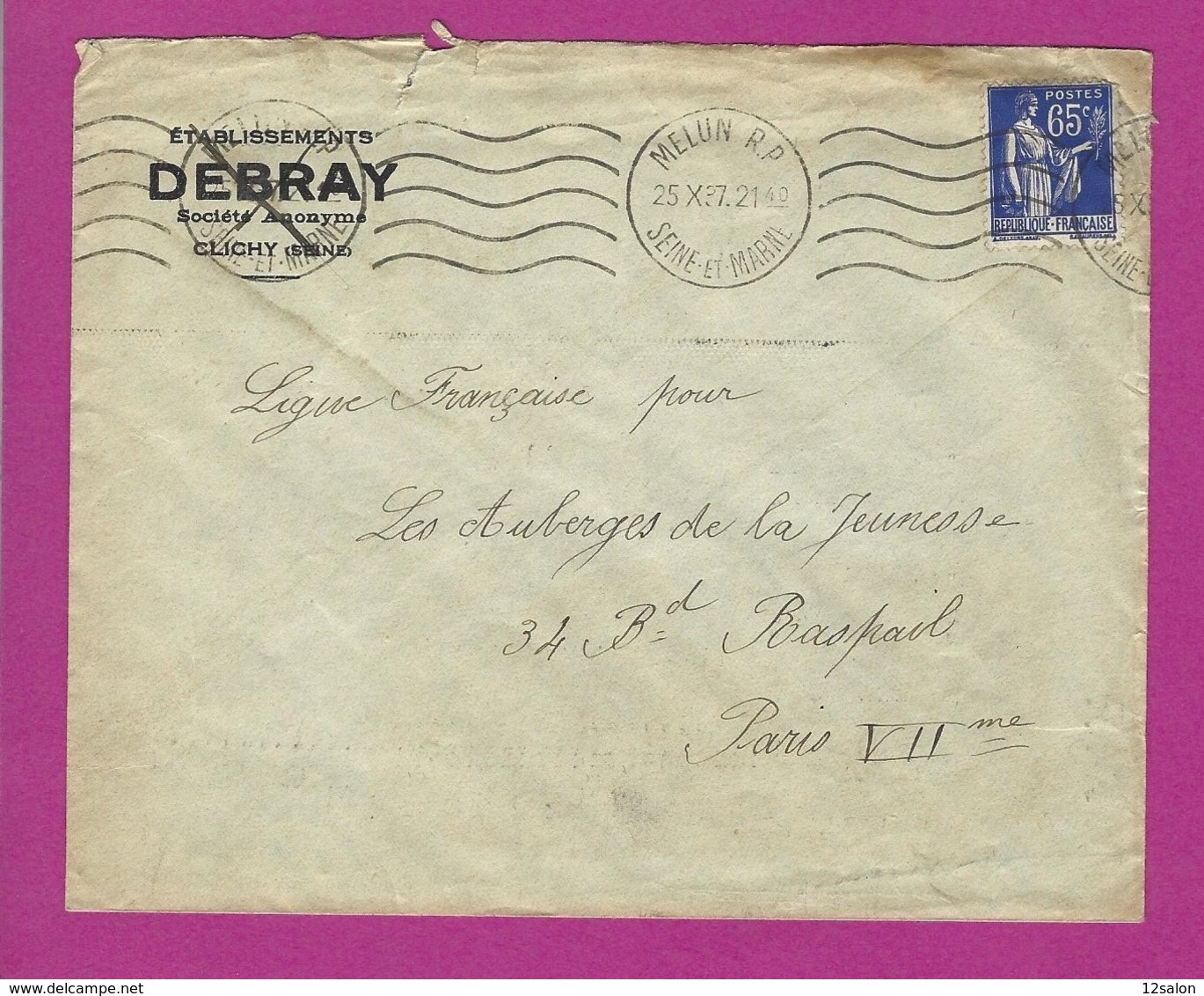 FRANCE Lettre TYPE PAIX Obl MELUN RP - 1921-1960: Période Moderne