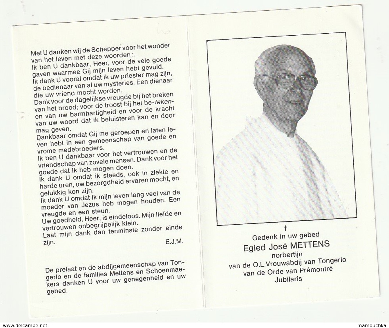 Egied José METTENS Norbertijn OLVrouwabdij Tongerlo Orde Prémontré Antwepen St. Géraard Raverside Borchtlombeek 1989 - Images Religieuses