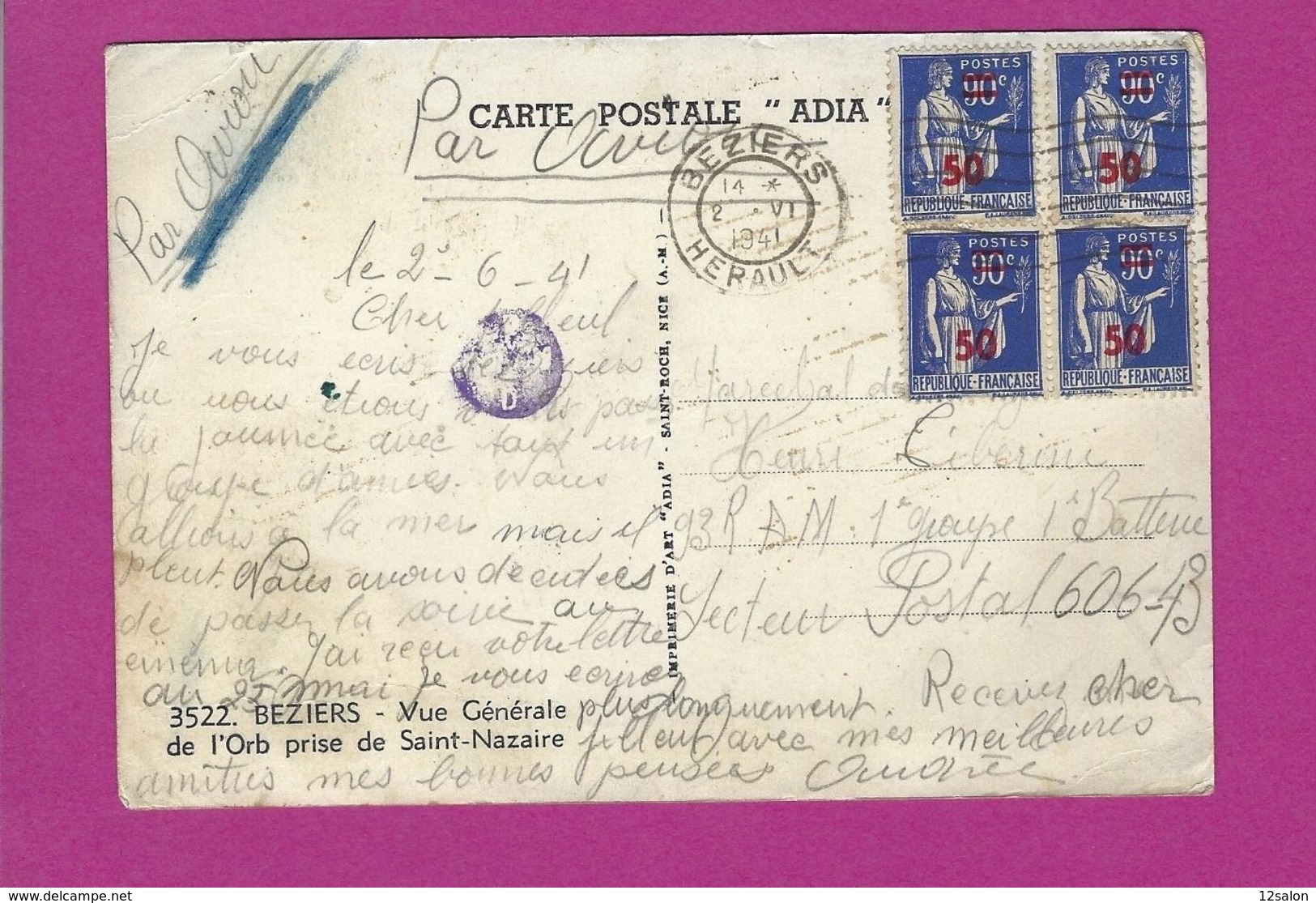 FRANCE Lettre TYPE PAIX Obl BEZIERS PAR AVION - 1960-.... Lettres & Documents