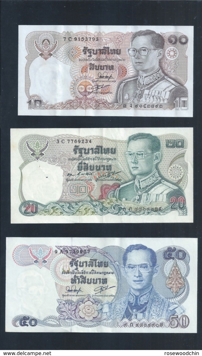 Lot Of 3 Pcs. Thai Banknote King RAMA 9 Siamese Money 10,20 & 50 Baht (#156B) VG - Thailand