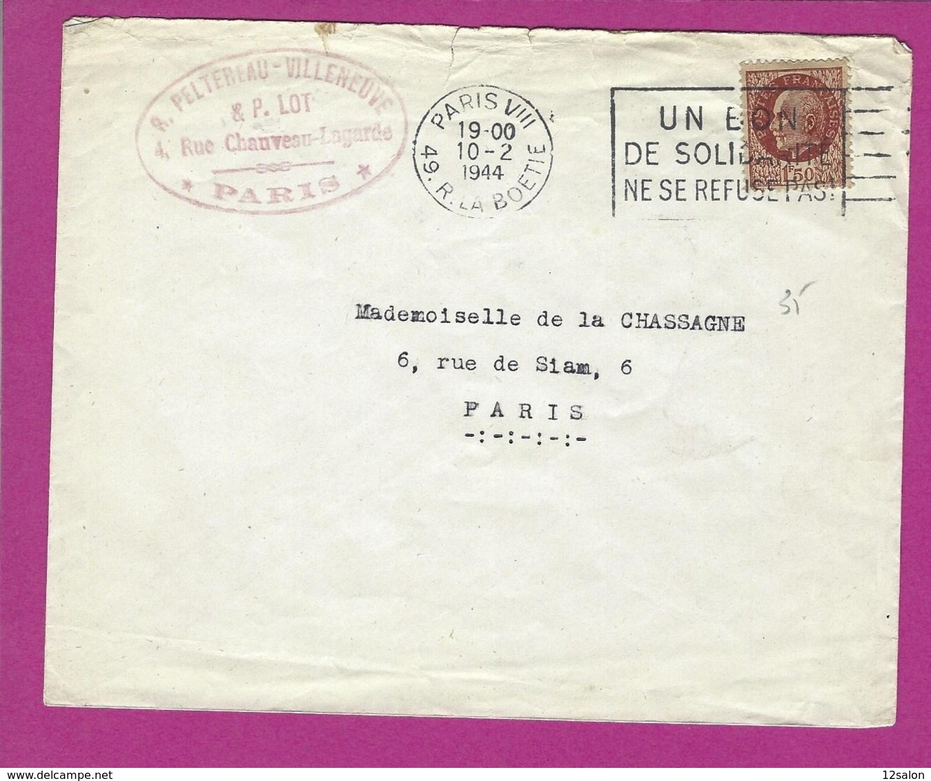 FRANCE Lettre TYPE PETAIN Obl PARIS  UN BON DE SOLIDARITE NE SE REFUSE PAS - 1921-1960: Modern Period