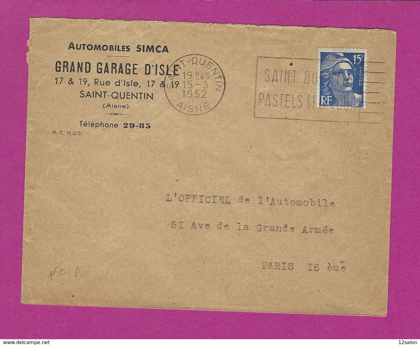 FRANCE Lettre TYPE MARIANNE DE GANDON Obl SAINT QUENTIN - 1921-1960: Moderne