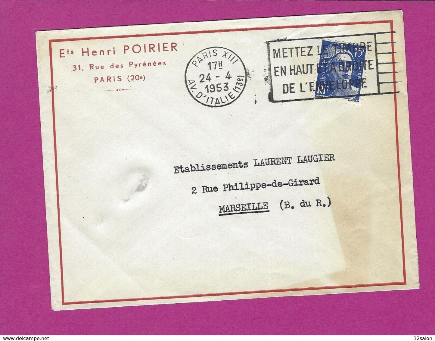 FRANCE Lettre TYPE MARIANNE DE GANDON Obl PARIS XIII     PROTOTYPE SECAP - 1921-1960: Modern Period