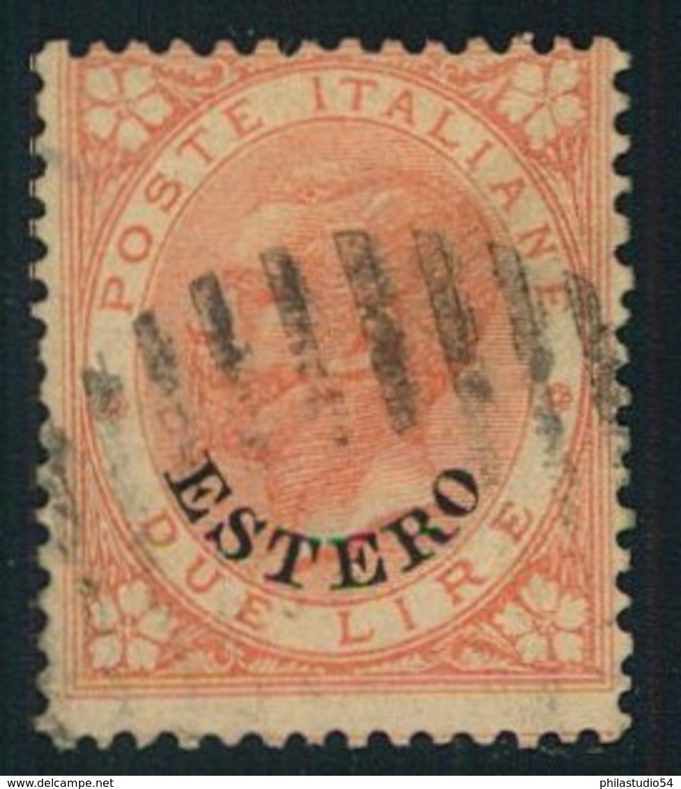1874, 2 Lire Red Orange "ESTERO" Used With Barred  Oval. Michel Nr. 9 -  350,- - Other & Unclassified
