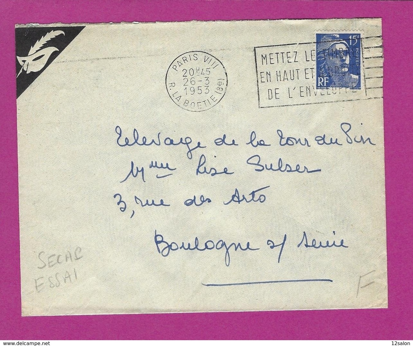 FRANCE Lettre TYPE MARIANNE DE GANDON Obl PARIS XIII     PROTOTYPE SECAP - 1921-1960: Période Moderne
