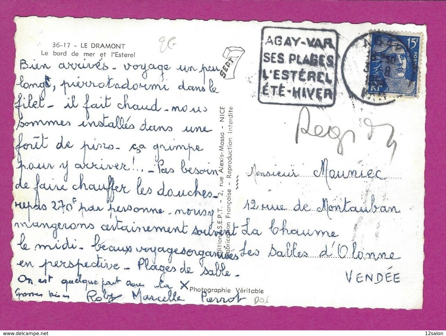 FRANCE Lettre TYPE MARIANNE DE GANDON Obl AGAY VAR SES PLAGES L'ESTEREL ETE HIVER - 1921-1960: Moderne