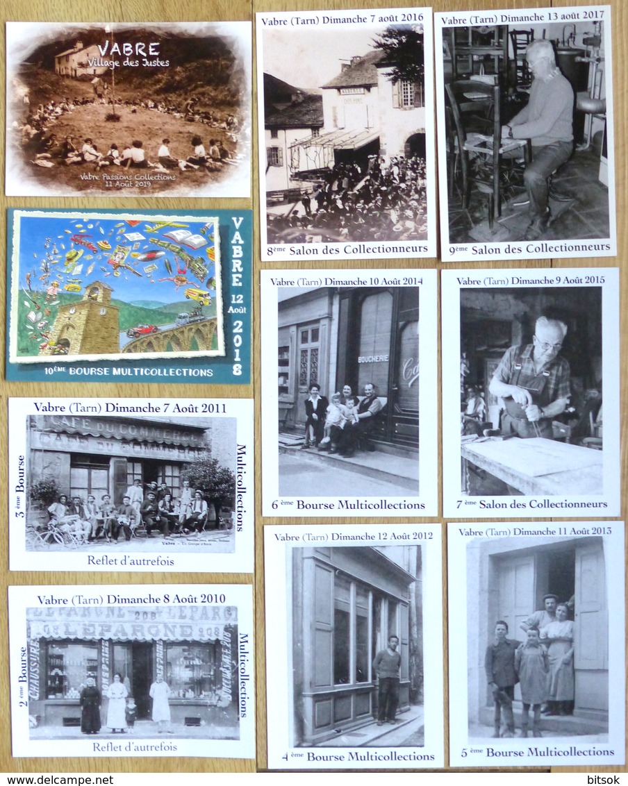 Lot De 10 Cartes De La "Bourse MultiCollections" De VABRE (Tarn) 2010 à 2019 (Thèmes Variés: Magasins, Vieux Métiers ..) - Bourses & Salons De Collections