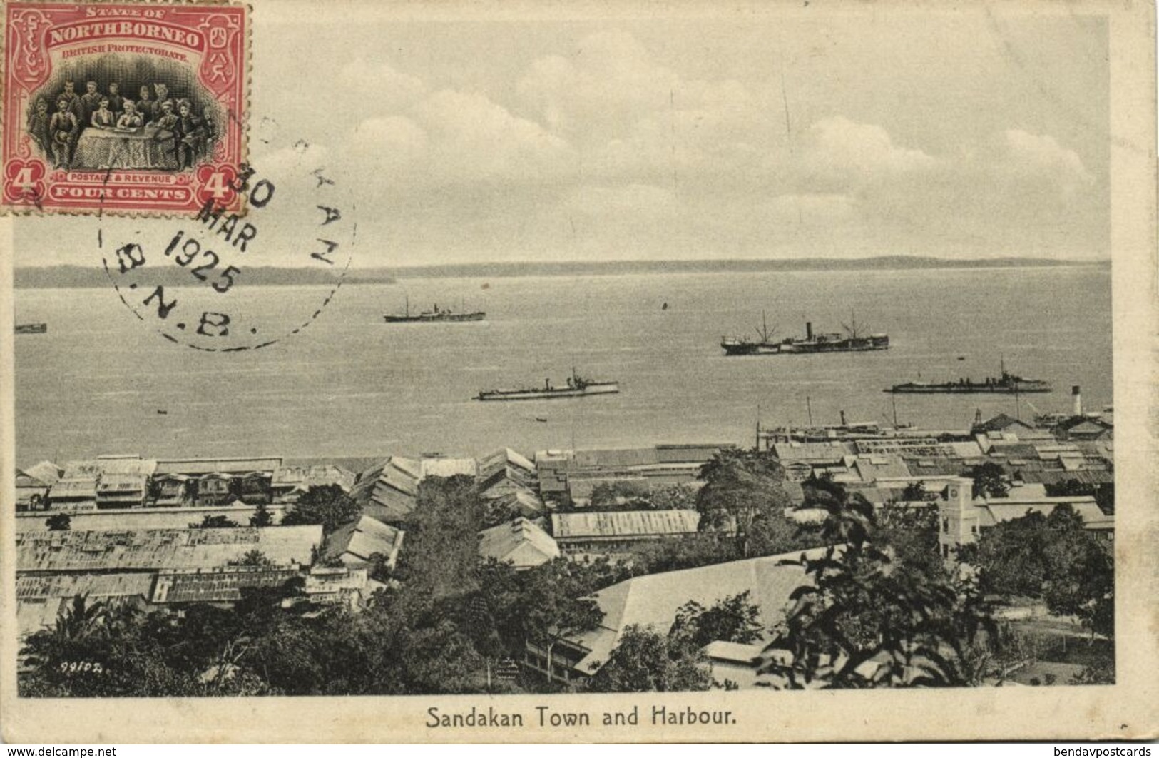 British North Borneo, SABAH SANDAKAN, Town And Harbour (1925) Postcard - Malaysia