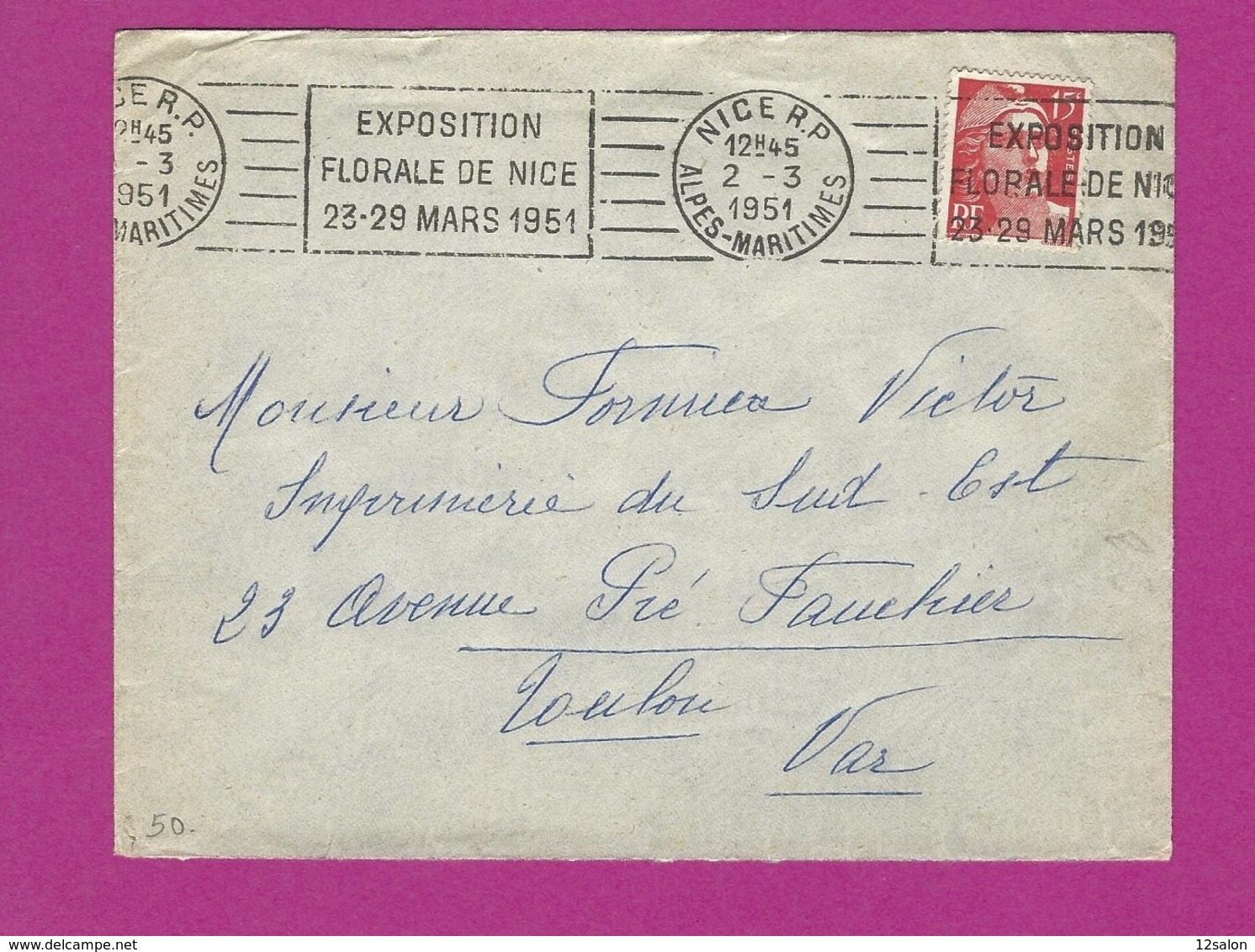 FRANCE Lettre TYPE MARIANNE DE GANDON Obl NICE EXPOSITION FLORALE - 1921-1960: Periodo Moderno
