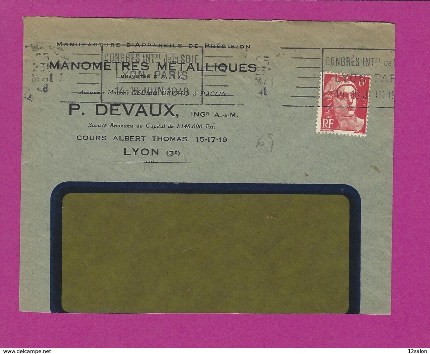 FRANCE Lettre TYPE MARIANNE DE GANDON Obl LYON CONGRES DE LA SOIE - 1921-1960: Période Moderne