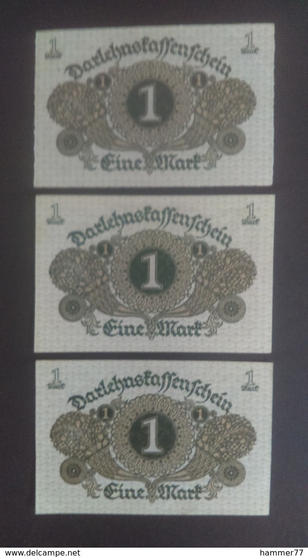 Germany 1920: 3 X 1 Mark - Bundeskassenschein