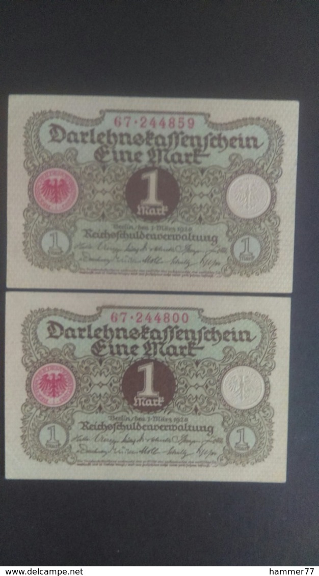 Germany 1920: 2 X 1 Mark - Bundeskassenschein