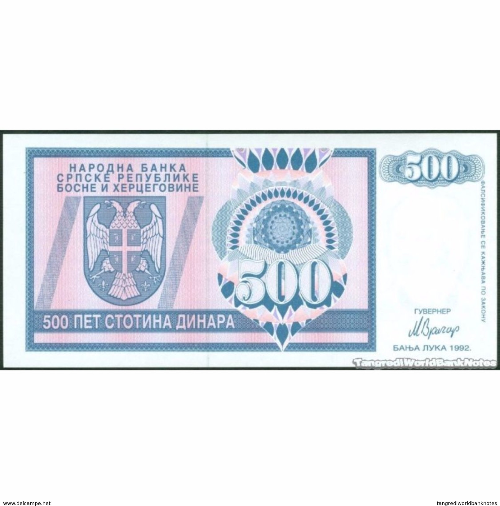 TWN - BOSNIA-HERZEGOVINA 136a - 500 Dinara 1992 Prefix AA UNC - Bosnia Erzegovina