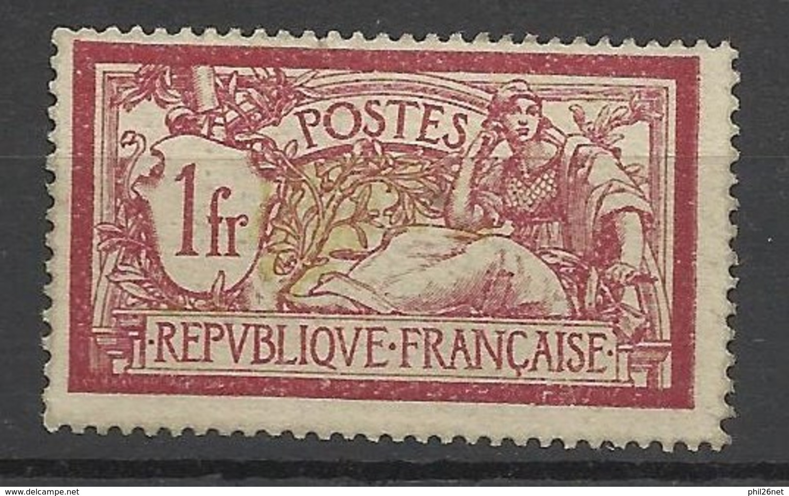 France N°121b Centre Déplacé   Merson 1F Lie De Vin Et Olive    Neuf * *  TB- MNH  VF       à  Moins De 15 % ! ! ! - Ungebraucht