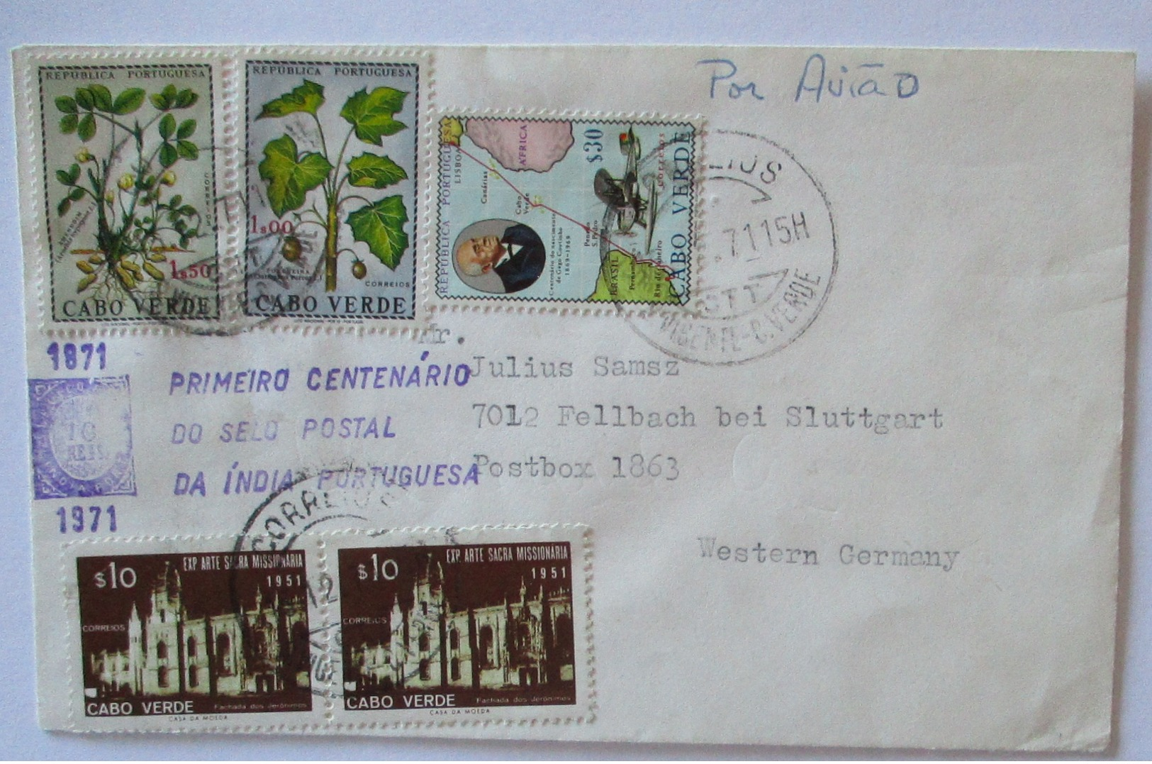 Cabo Verde, Brief 1971 Mit 5 Werte Nach Deutschland (50560) - Islas De Cabo Verde
