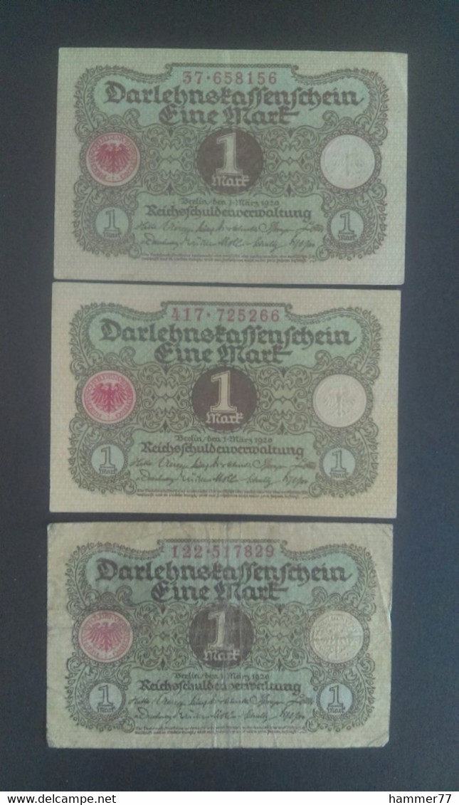 Germany 1920: 3 X 1 Mark - Bundeskassenschein