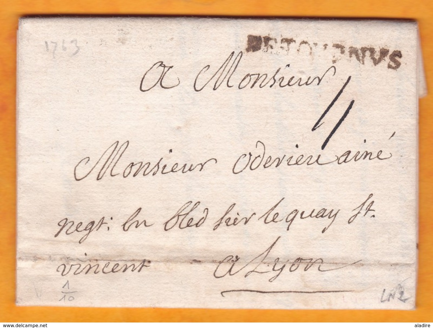 1763 - Lettre Précurseur Pliée Avec Correspondance De 2 Pages De TOURNUS, Saône Et Loire Vers LYON, Rhône - Louis XV - 1701-1800: Vorläufer XVIII