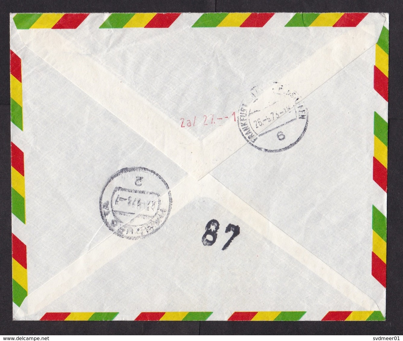 Bolivia: Express Cover To Germany, 1973, 2 Stamps, Value Overprint Red Cross, Curiosity: German Label (stamps Damaged) - Bolivië