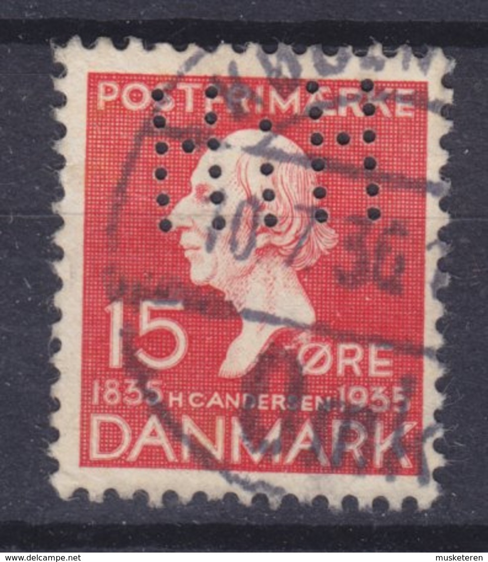 Denmark Perfin Perforé Lochung (H37) 'HiH' Forsikring Haand I Haand, København (Inssurance) H.C. Andersen (2 Scans) - Abarten Und Kuriositäten