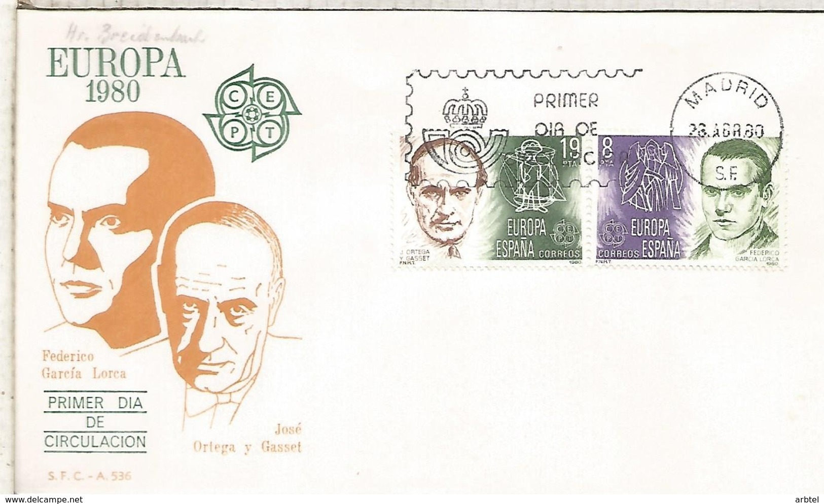 ESPAÑA SPD EUROPA CEPT 1980 GARCIA LORCA ORTEGA Y GASSET - 1980