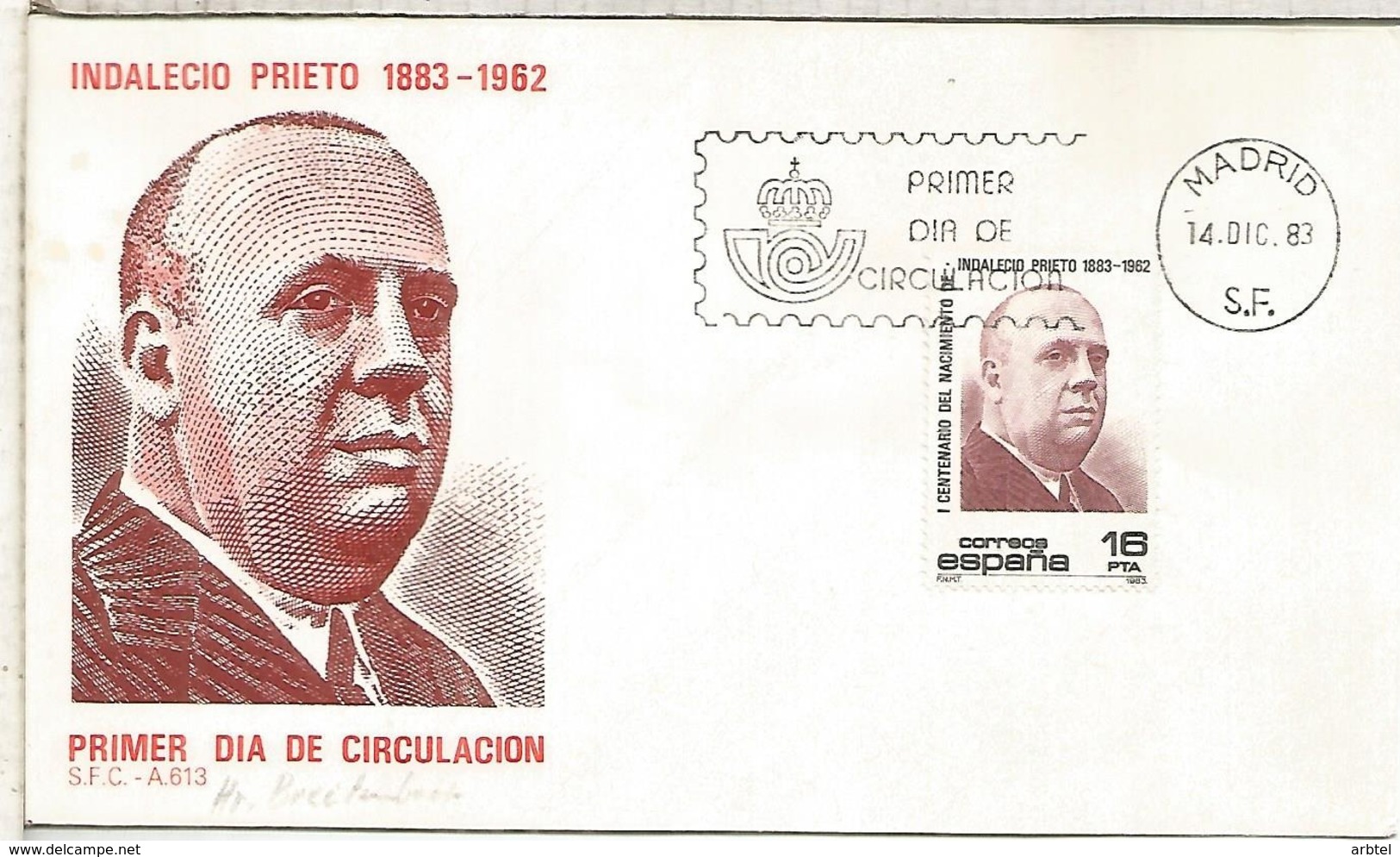 ESPAÑA SPD 1983 INDALECIO PRIETO SOCIALISMO GUERRA CIVIL - Cartas & Documentos