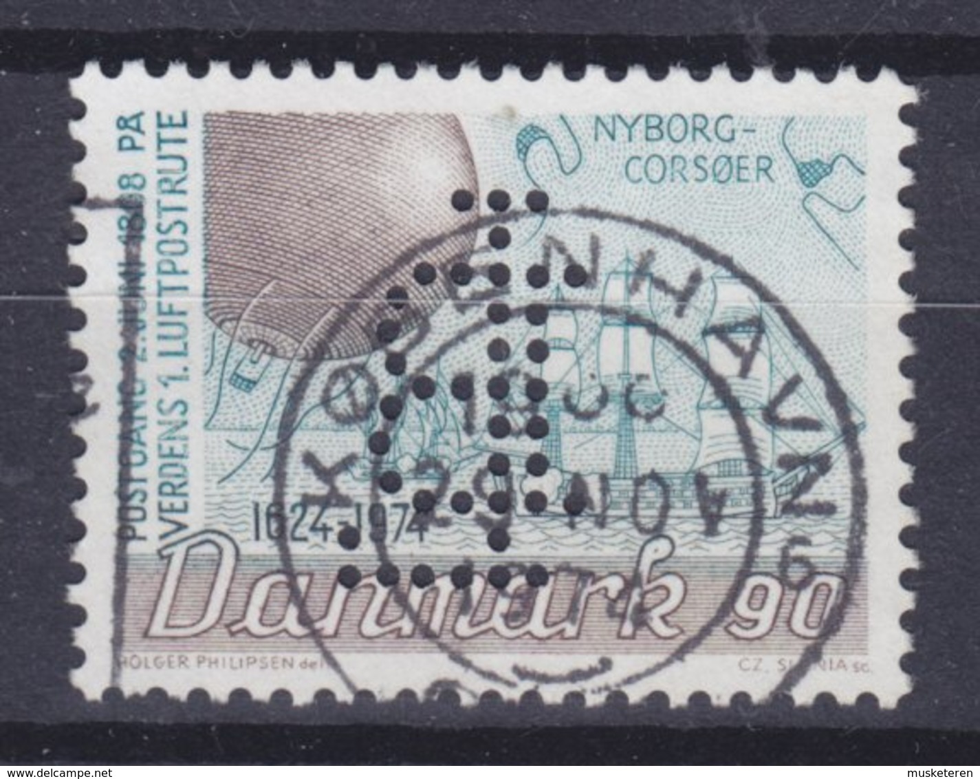 Denmark Perfin Perforé Lochung (L17) 'LB' Landmandsbanken, København Nyborg-Korsør Luftpostrute (Cz. Slania) (2 Scans) - Errors, Freaks & Oddities (EFO)