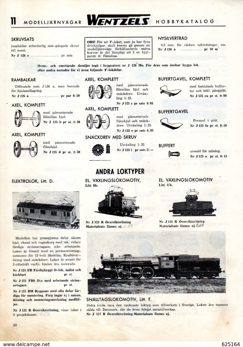 Catalogue WENTZELS HOBBYKATALOG 1950  Båtar Plan Järnvägar Tennfigurer  - En Suédois - Unclassified