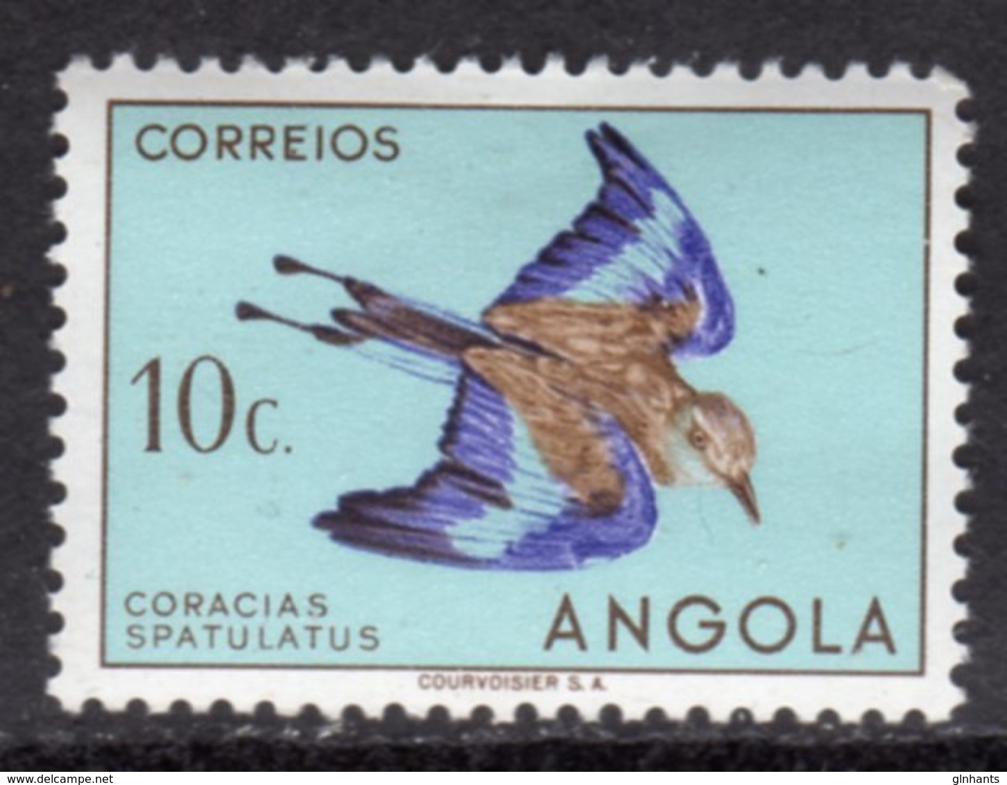 ANGOLA - 1951 10c RACQUET-TAILED ROLLER BIRD STAMP MOUNTED MINT MM * SG 459 - Angola