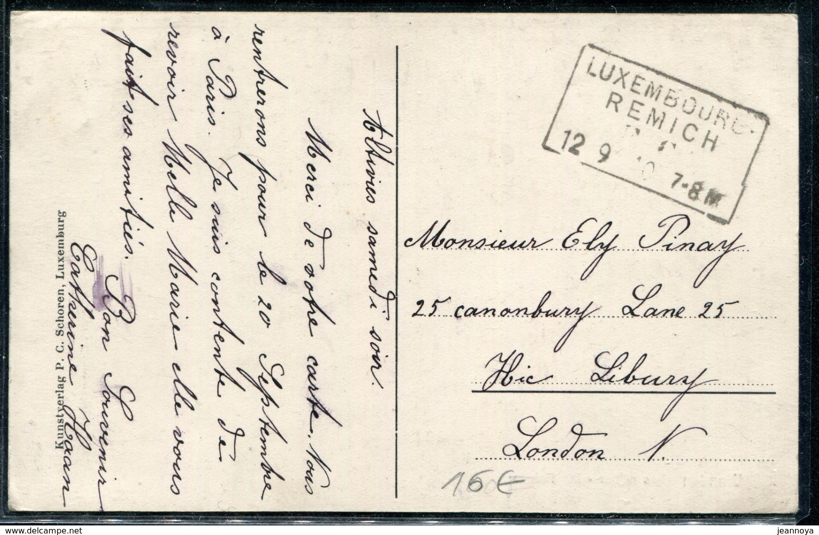 LUXEMBOURG - N° 92 / CP DE REMICH LE 12/9/1910 POUR LONDRES - TB - 1907-24 Ecusson