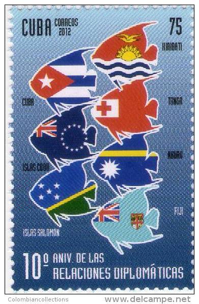 Lote CU2012-25E, Cuba, 2012, Diplomatic Relations Cook Islands, Tonga,  Fiji,  Salomon  Islands , Sello, Stamp, Flag - Otros & Sin Clasificación