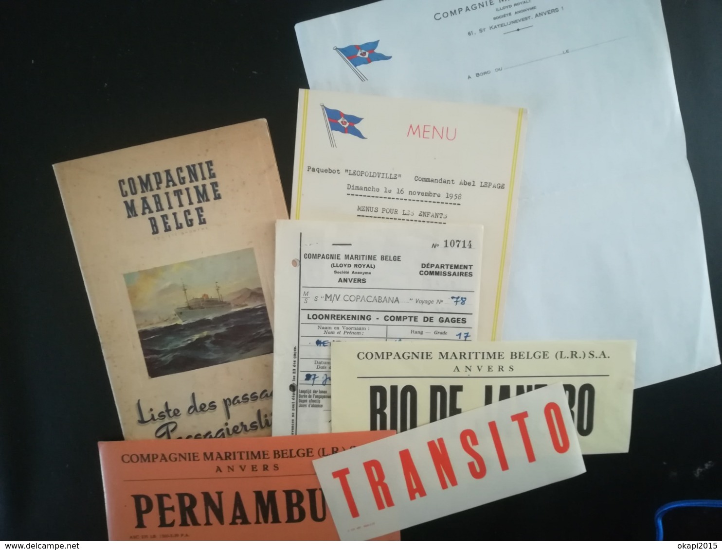 COMPAGNIE MARITIME BELGE  CONGO BELGE Colonie Belgique Bateau Léopoldville LISTE DES PASSAGERS MENU COMPTE DE GAGES - Altri & Non Classificati