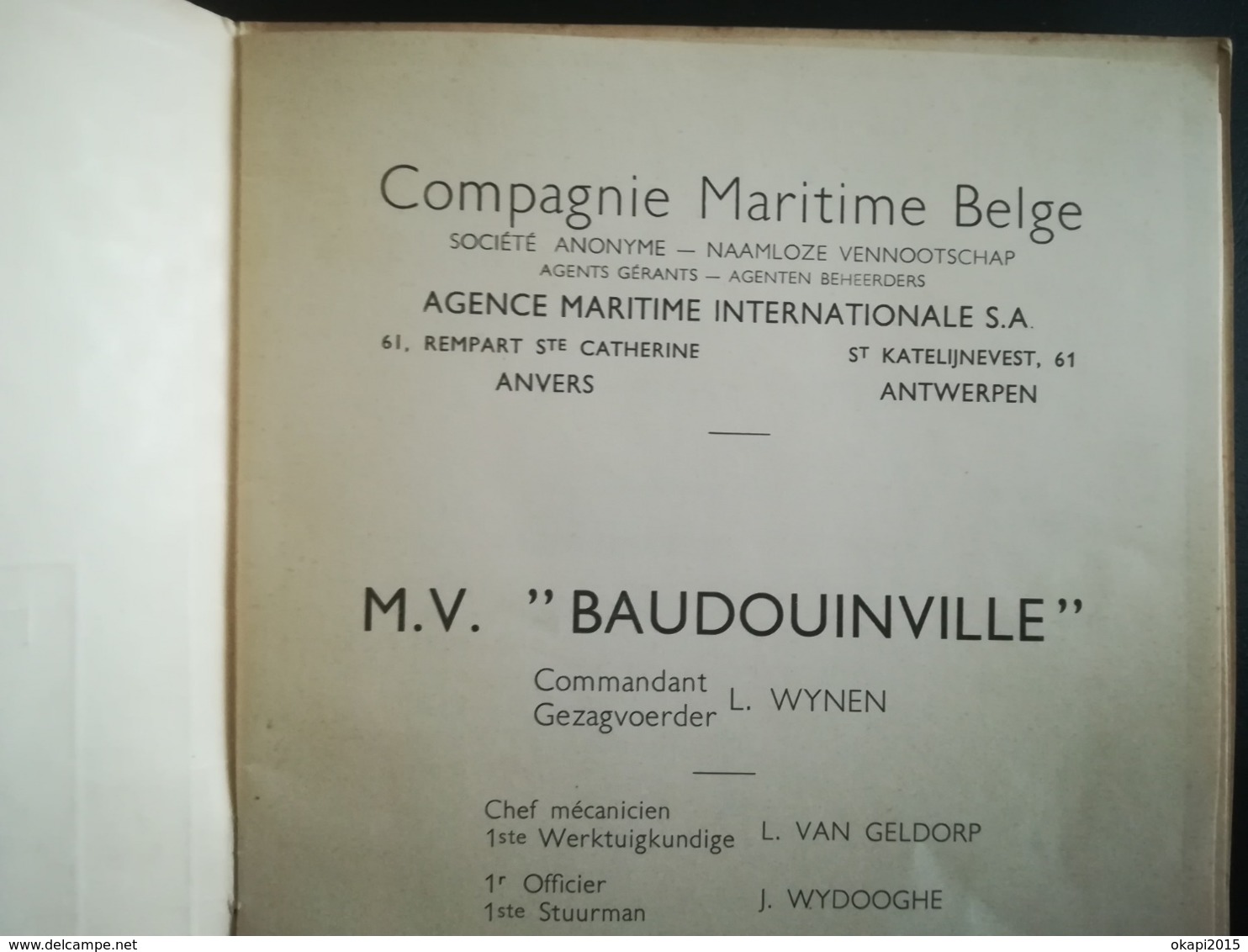 COMPAGNIE MARITIME BELGE  CONGO BELGE Colonie Belgique Bateau Léopoldville LISTE DES PASSAGERS MENU COMPTE DE GAGES - Other & Unclassified