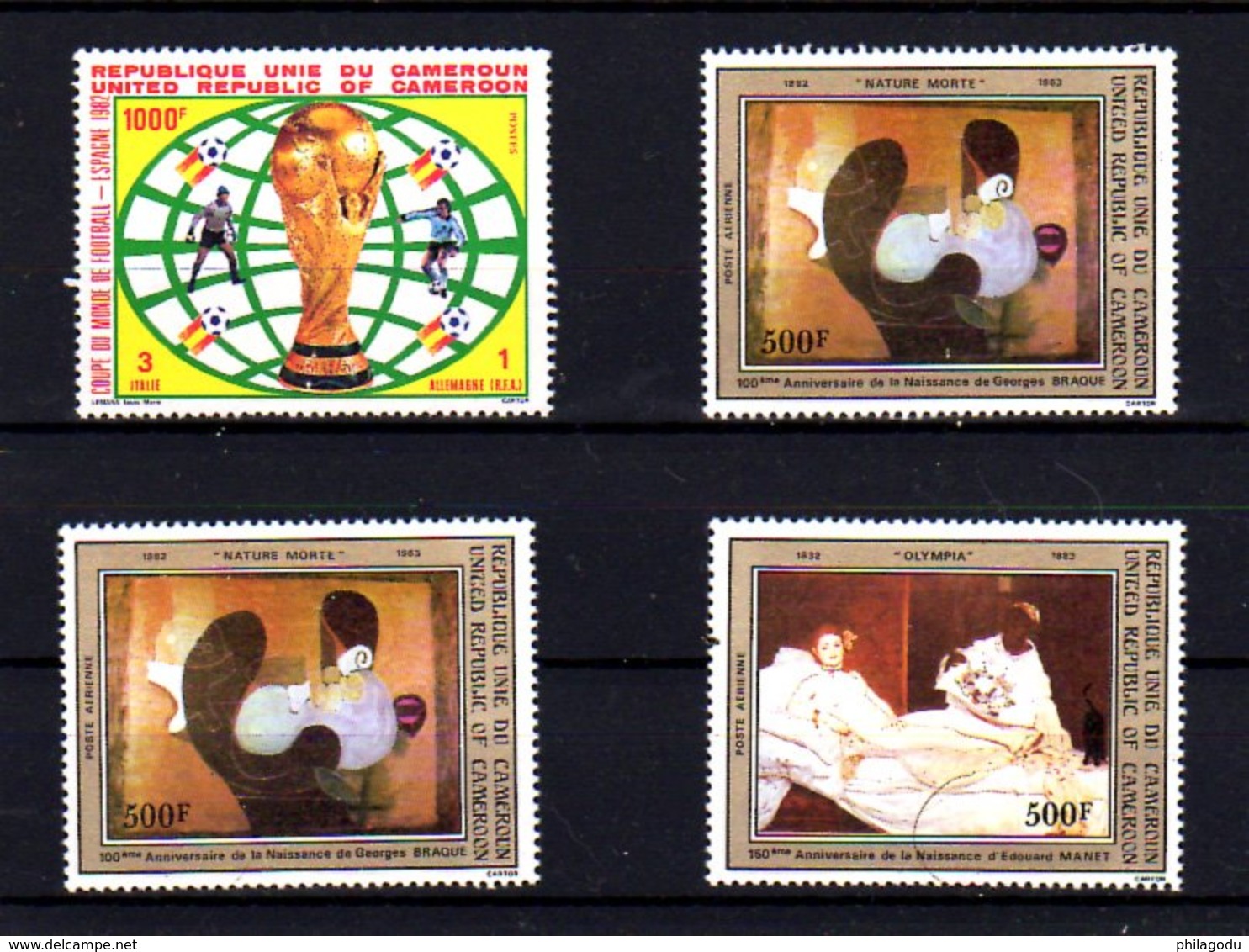 Cameroun 1982, Football, Peintres ; Braque Et Manet, 705 Et PA 314 / 315**, Cote 32,50 € - Cameroun (1960-...)