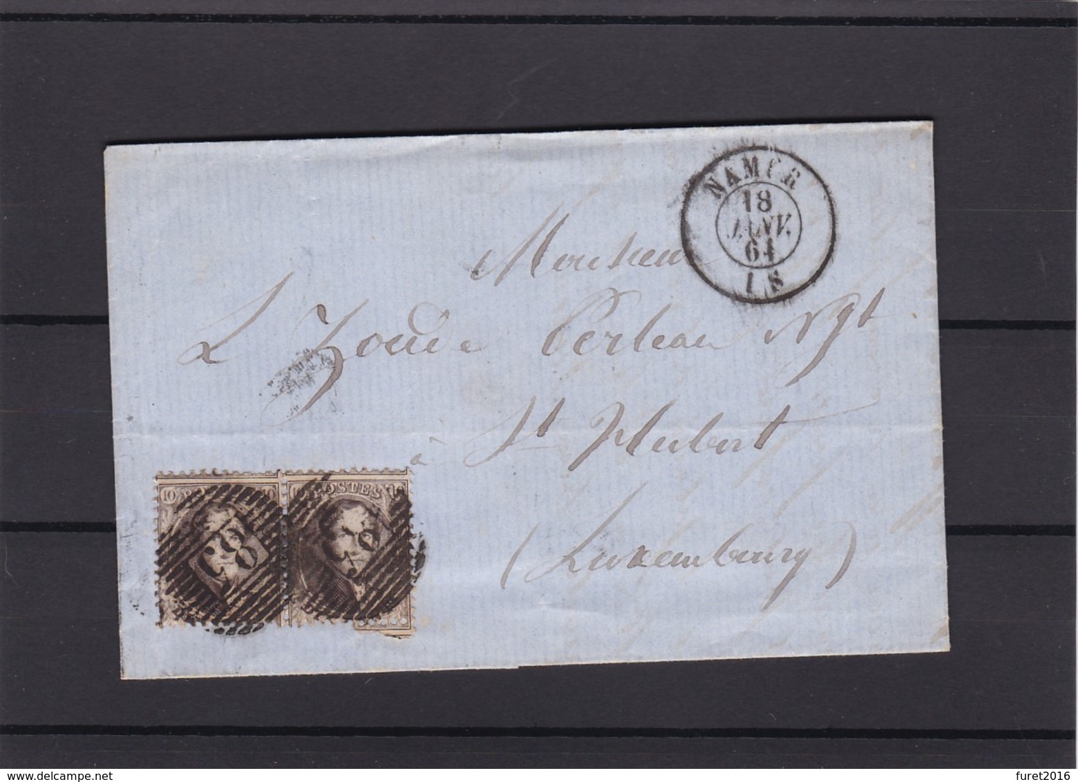 N° 14 : Paire / Lettre De Namur 18 Janv. 1864 Vers Luxembourg Lac - 1863-1864 Medaillen (13/16)