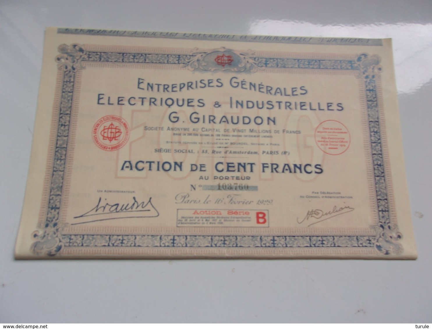 Entreprises Generales Electriques & Industrielles G. GIRAUDON (capital 20 Millions) - Autres & Non Classés