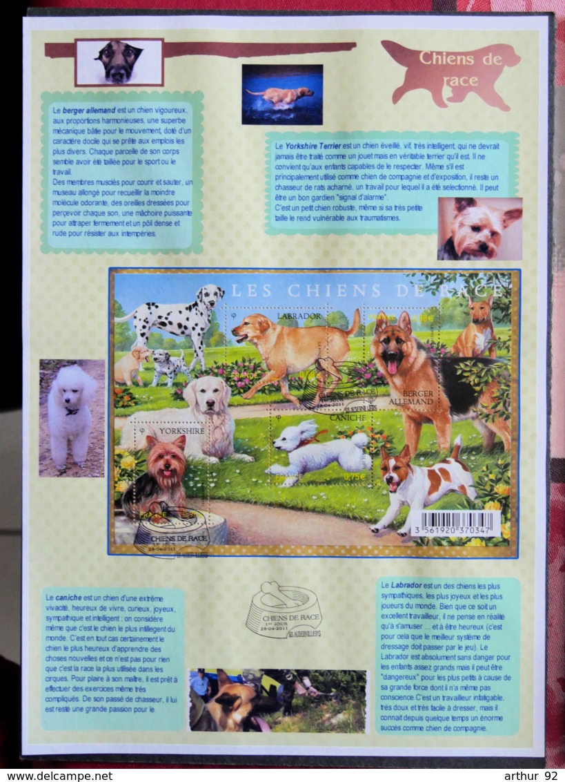 FRANCE - NOTICES PERSO - NOT 081 - 2011 - PJ YT F 4545 - CHIENS DE RACE - Andere & Zonder Classificatie