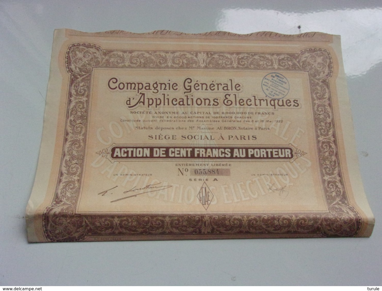 COMPAGNIE GENERALE D'APPLICATIONS ELECTRIQUES (capital 6 Millions) 1929 - Autres & Non Classés