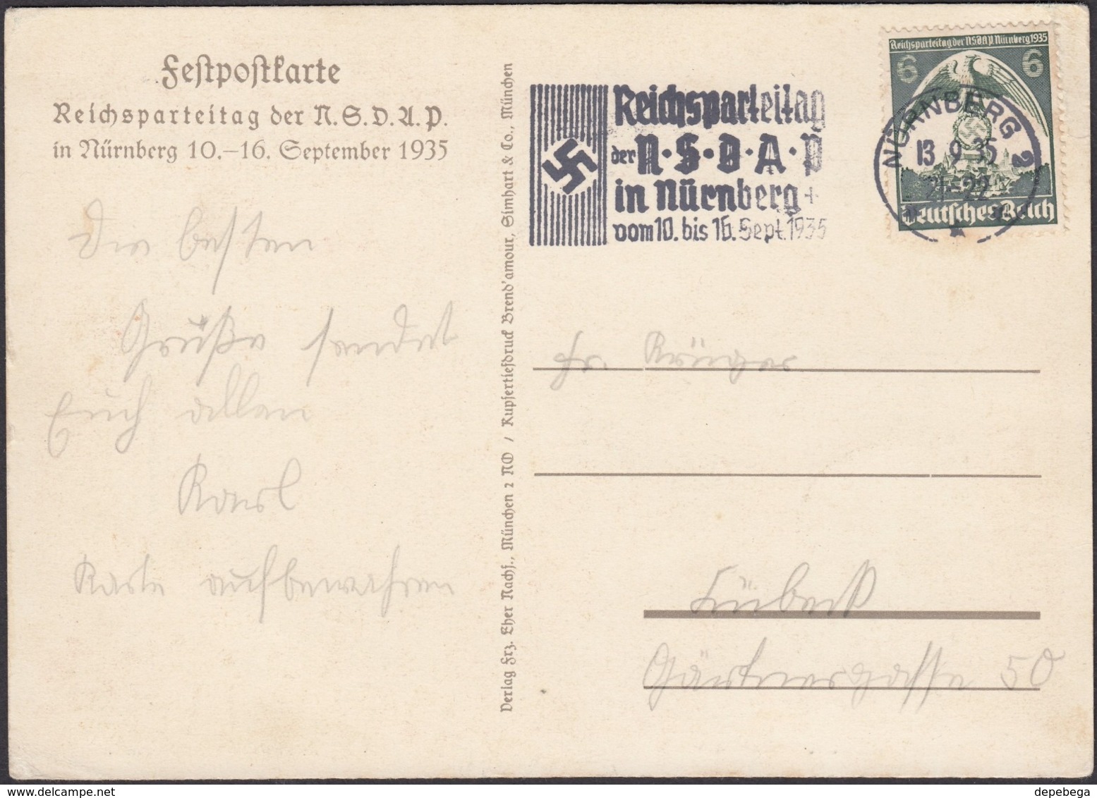 Germany - Festpostkarte Reichsparteitag Der NSDAP Mit Parteitags-Sondermarke U. Werbestempel, Nürnberg 13.9.1935. - Lettres & Documents