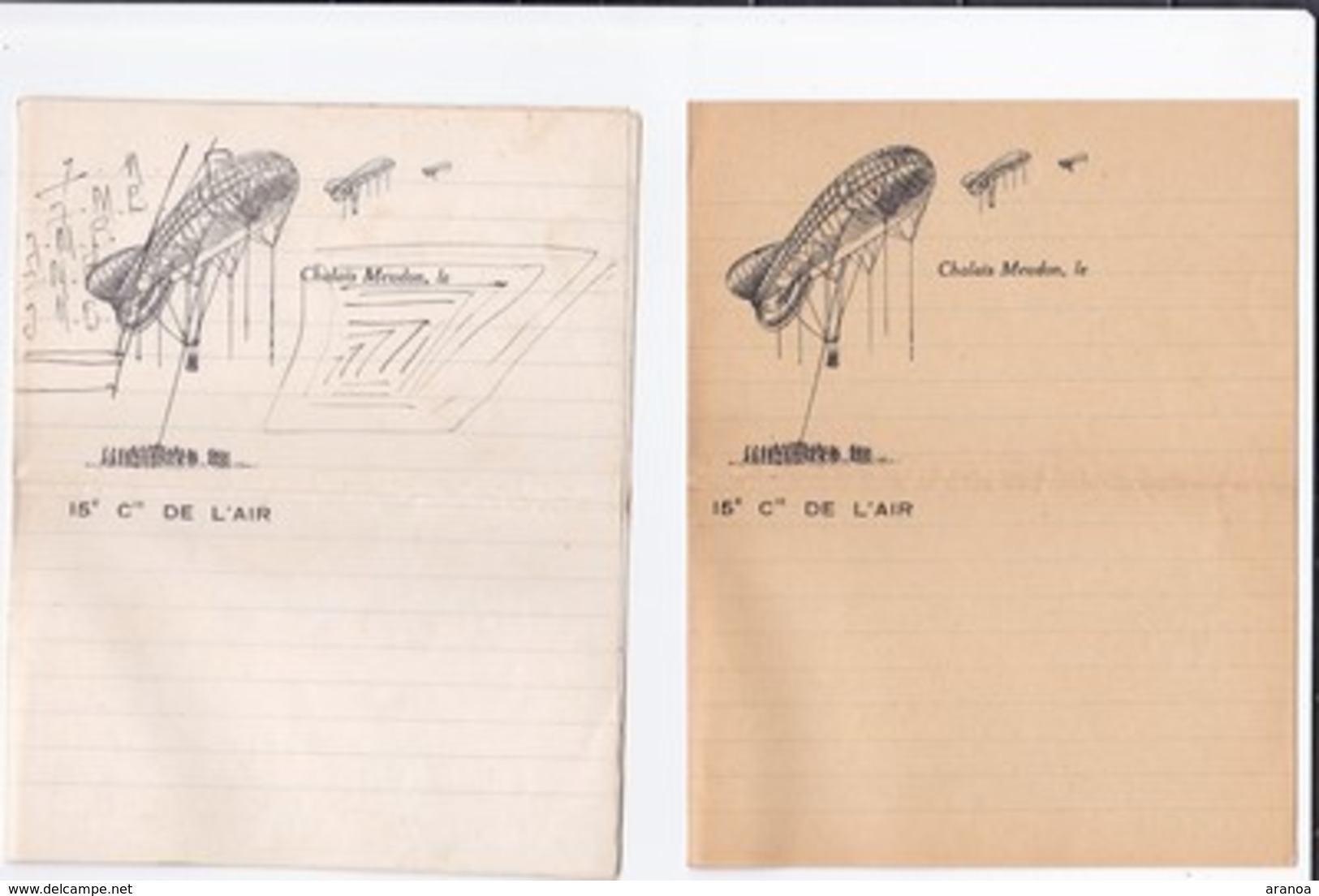 Aviation -- Lot de 32 cartes + 3 lettres de Chalais-Meudon - 15e Cie de l'Air