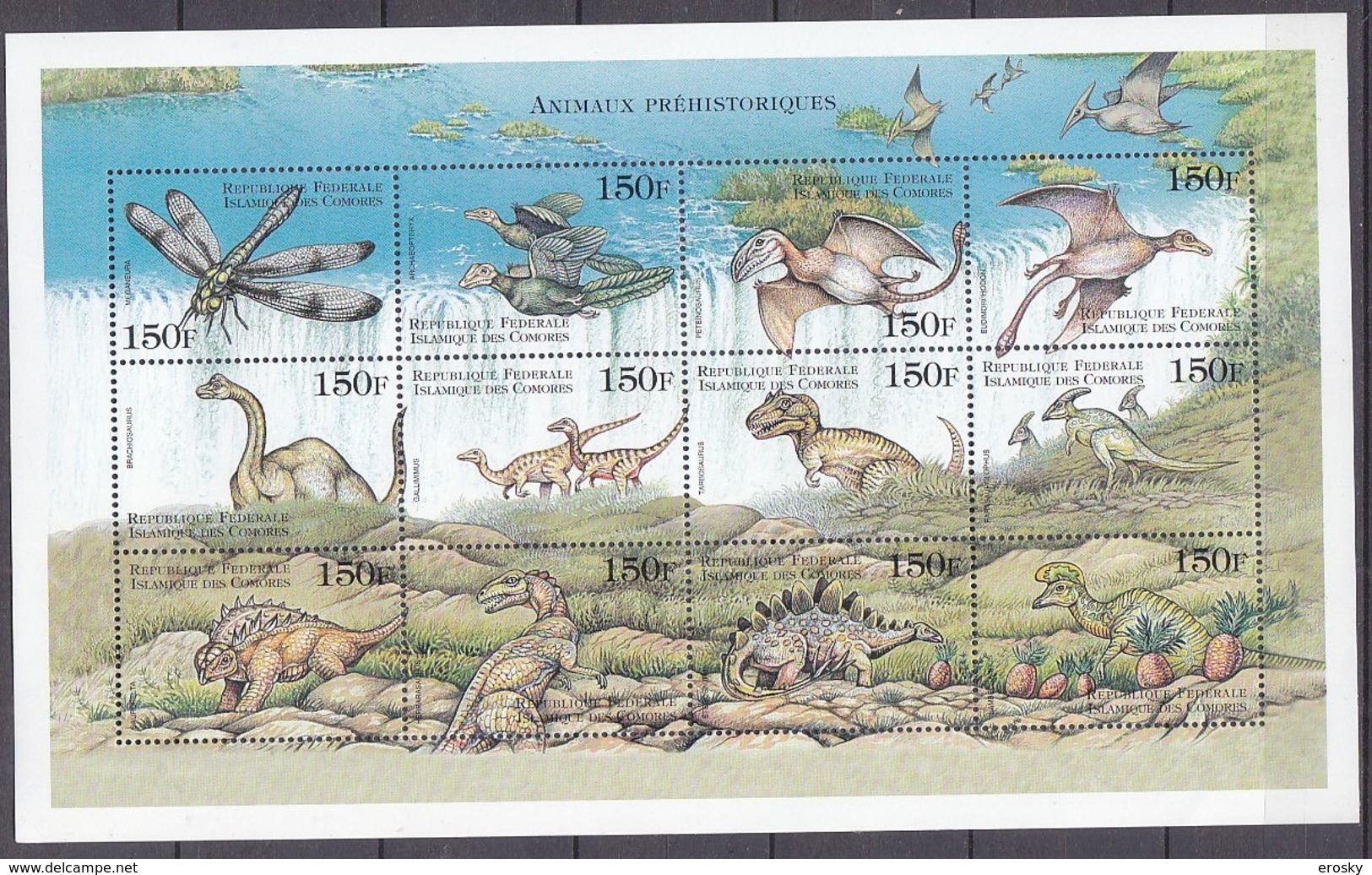 A1258 - COMORES 985/996 ** ANIMAUX PREHISTORIQUES (2 TIMBRES DEFECTEUSES) ( Registered Shipment Only ) - Comores (1975-...)