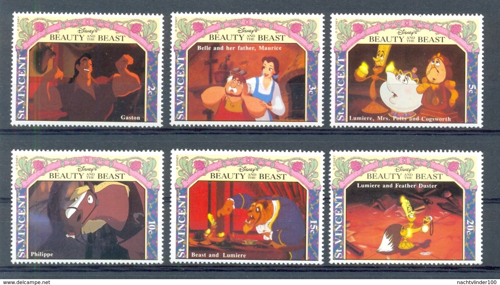 NfeA397 WALT DISNEY BELLE EN HET BEEST BEAUTY AND THE BEAST PAARD HORSE ST. VINCENT 1992 PF/MNH - Disney