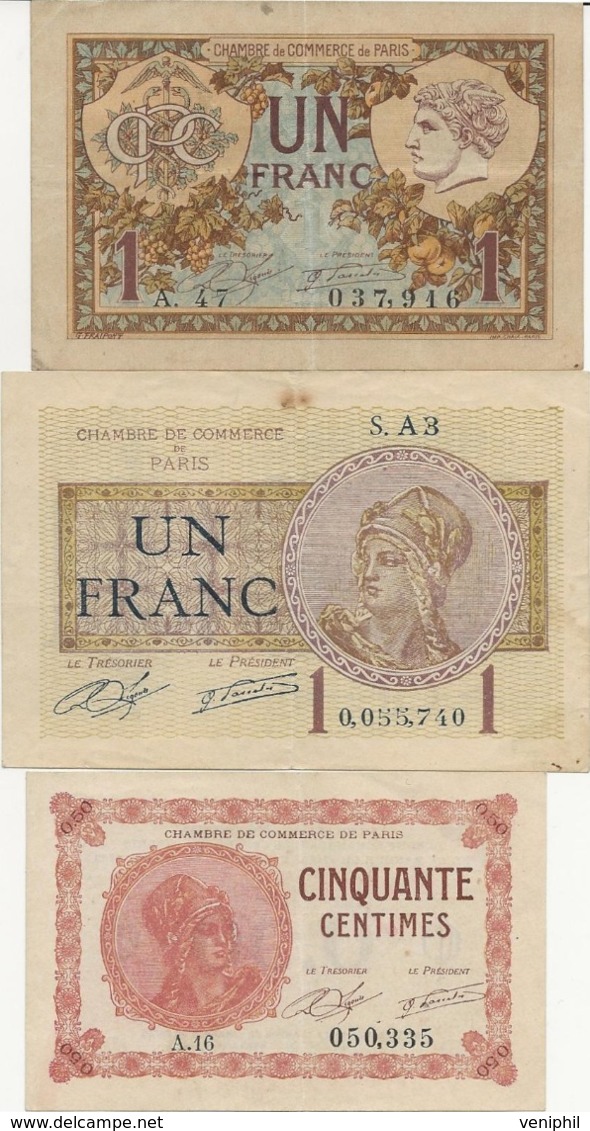 LOT DE 3 BILLETS CHAMBRE DE COMMERCE -PARIS - 1919-1920-1922-TB - Chambre De Commerce