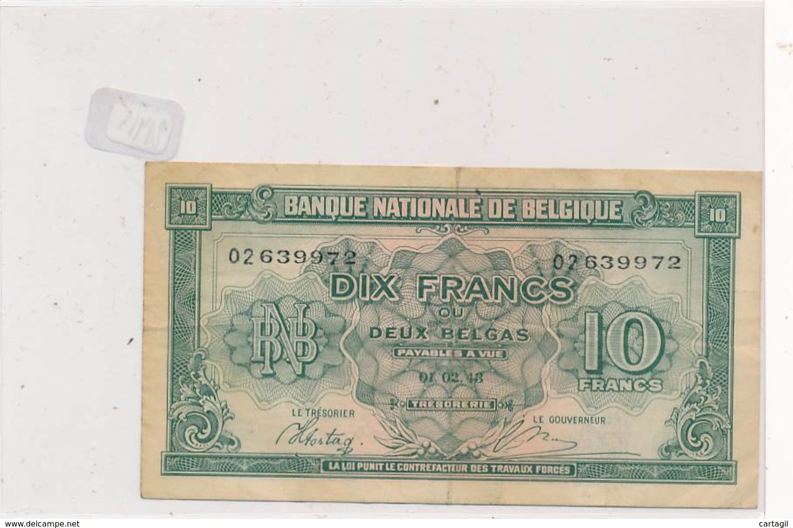 Numismatique -B3706 -TIEN FRANK 1943 Belgique  ( Catégorie,  Nature état ... Scans)-Envoi Gratuit - Otros & Sin Clasificación