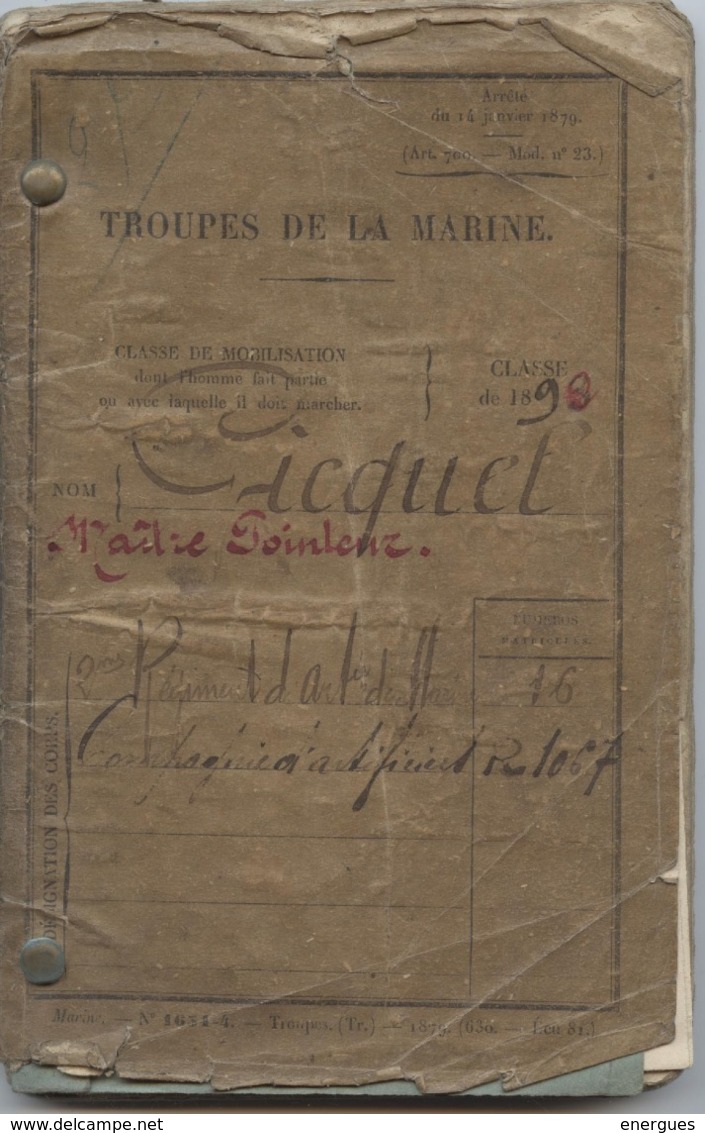 Livret Militaire, Troupes De La Marine,Gickel, Maître Pointeur, Renonville, Douvres,+ Certificat Médical Et Ordonnance - Documents